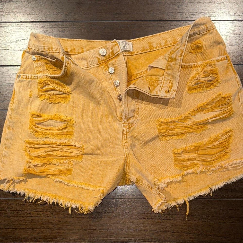 We The Free Orange Distressed Jean Shorts